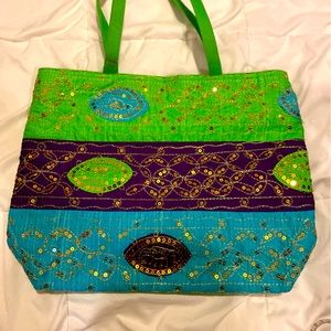 Tricolor boho tote bag